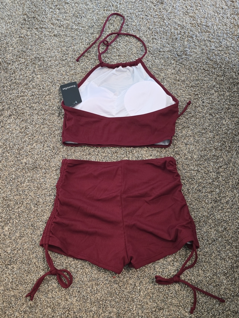 High Neck Ruched Bikini Set - Wine - Picture 4 of 4